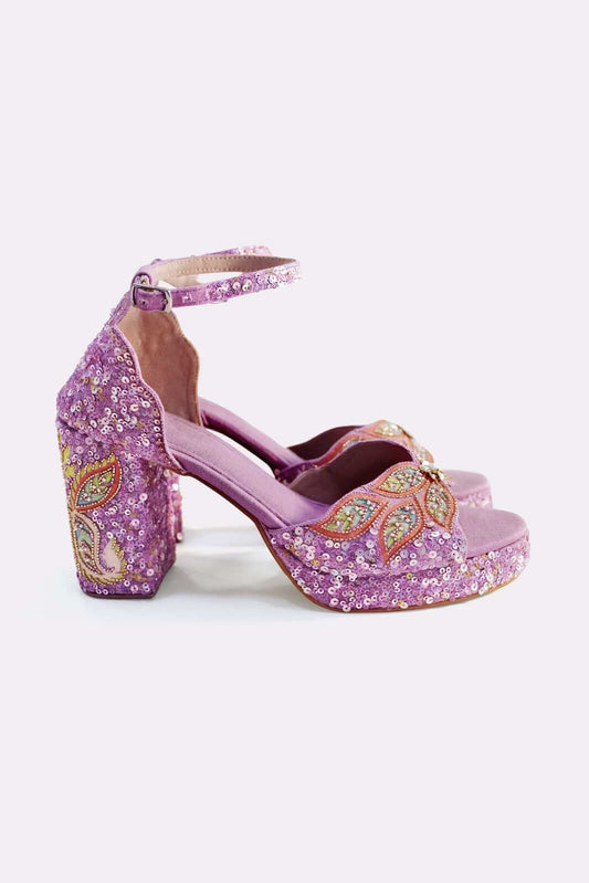 PURPLE WINGS PLATFORM HEELS