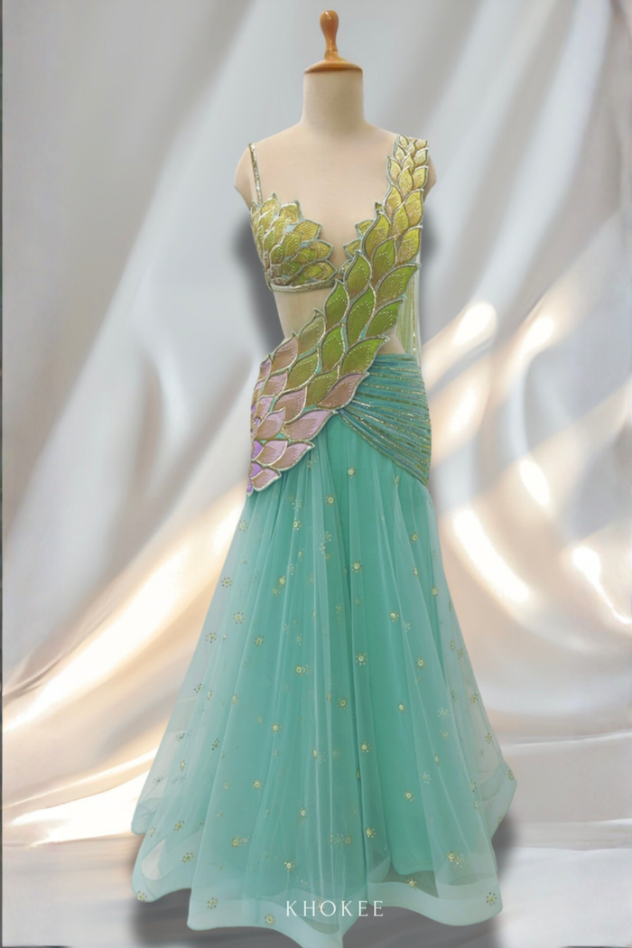 TEAL BLUE MOHHAR PAHI SAREE SET