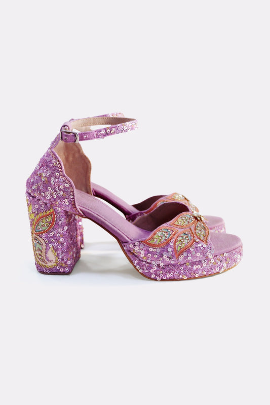 PURPLE WINGS PLATFORM HEELS