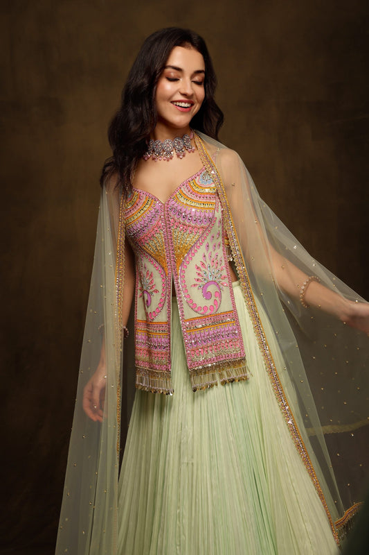 MINT FLORA FLAP LEHENGA SET