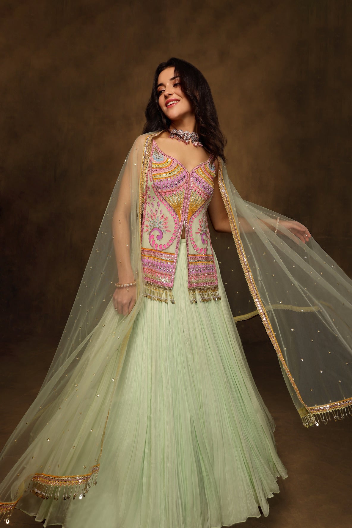 MINT FLORA FLAP LEHENGA SET