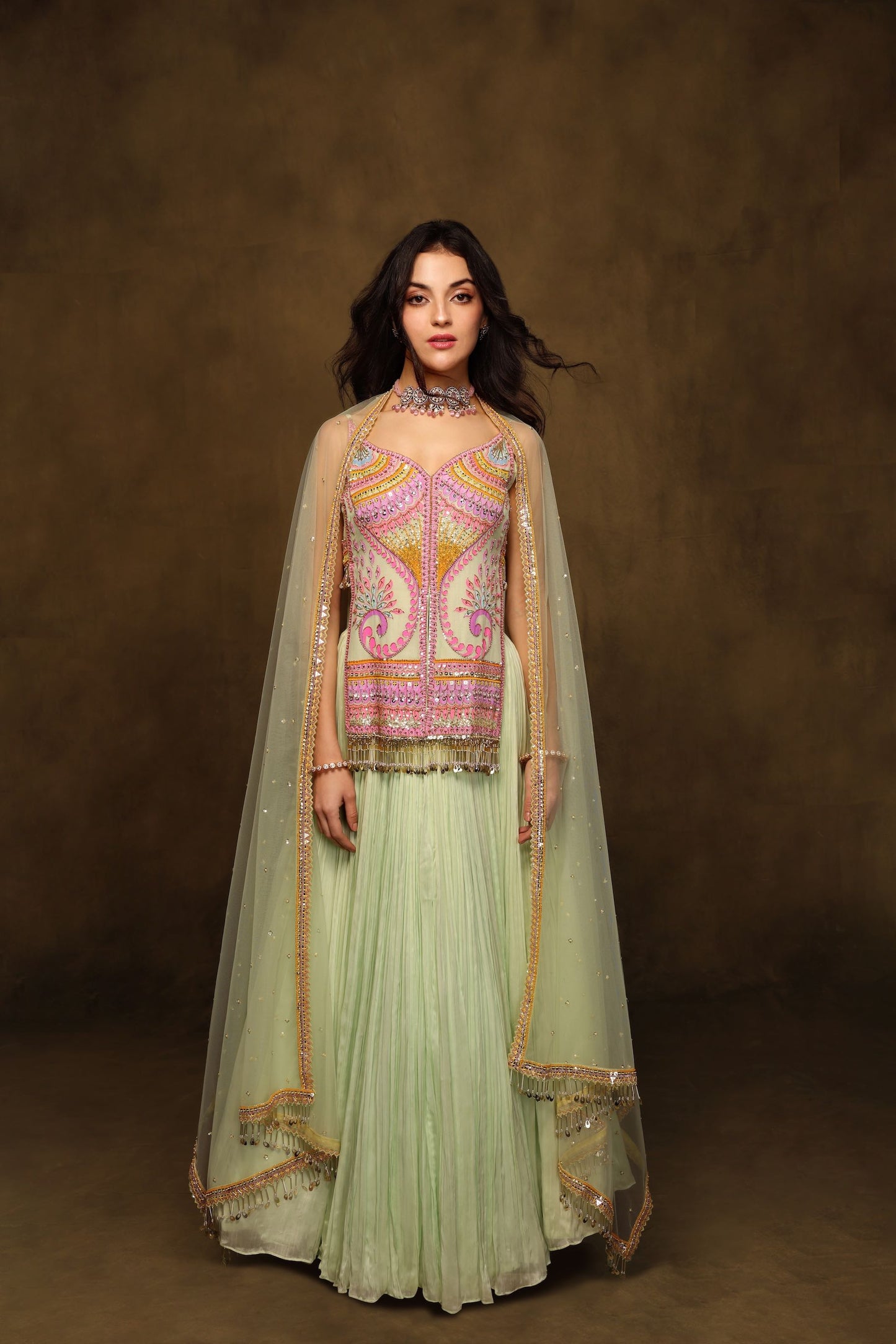 MINT FLORA FLAP LEHENGA SET
